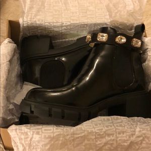 Steve Madden Black Ankle Boots with Gold Accents